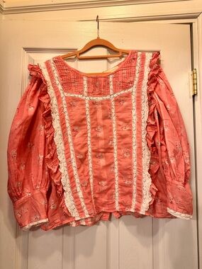 Loveshackfancy pink jam floral lace blouse top free people small